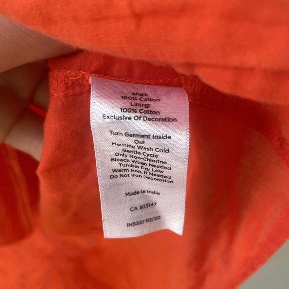 Talbots Orange White Floral Embroidery Voile Shell Top Sleeveless 100% Cotton Mp - Picture 10 of 10